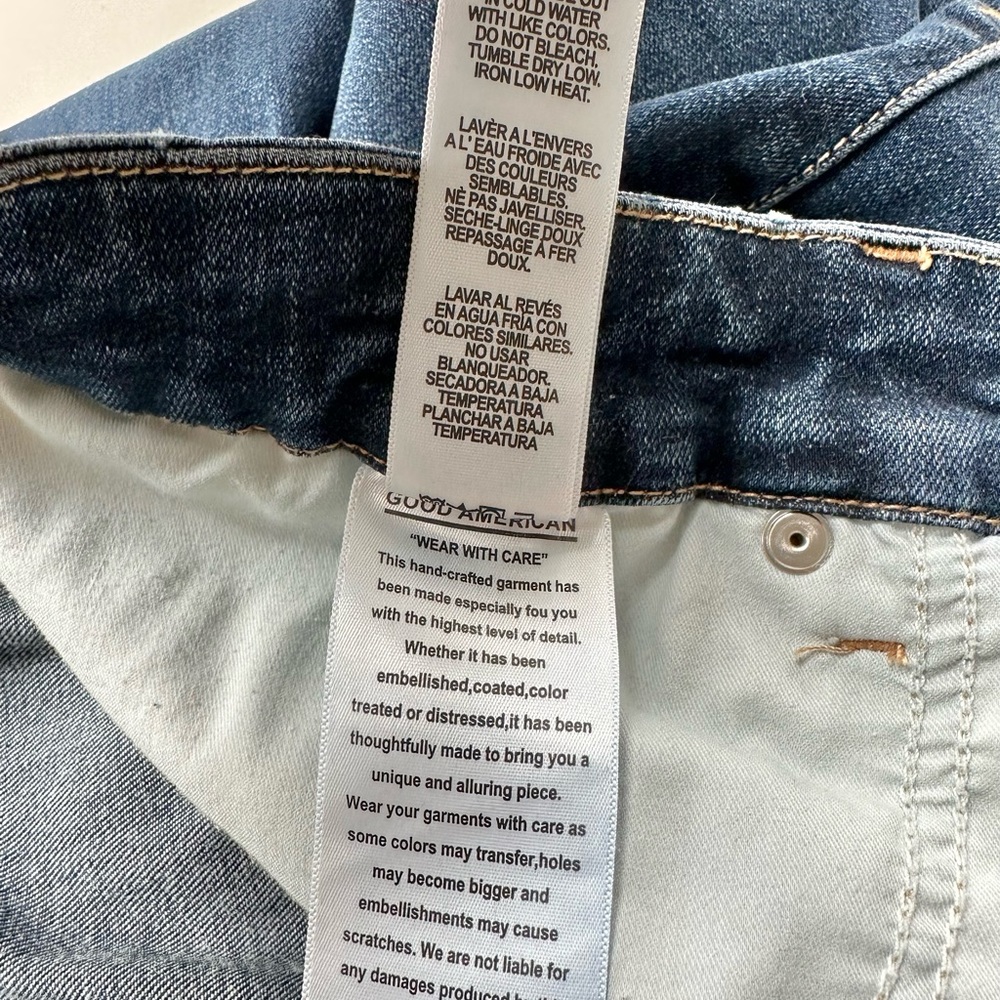 Good American Good Legs Crop High Rise Skinny Jeans Distressed Blue 345 Size 20 - Picture 9 of 13